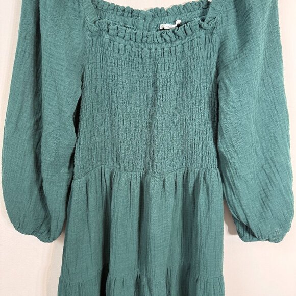 BeachLunchLounge Gauzy Smocked Cut Out Tiered Midi Dress Women's XL Green Flowy - Picture 9 of 16